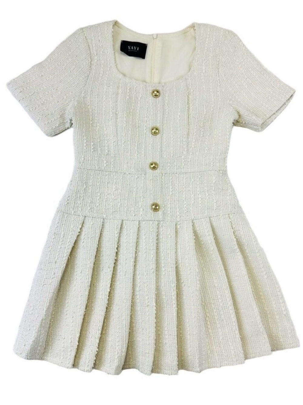 Yayi Boutique cream Boucle mini dress Small pleated peplum Old Money